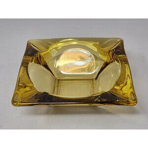 Vintage Amber Glass Square Collectible Ashtray‎ MCM
